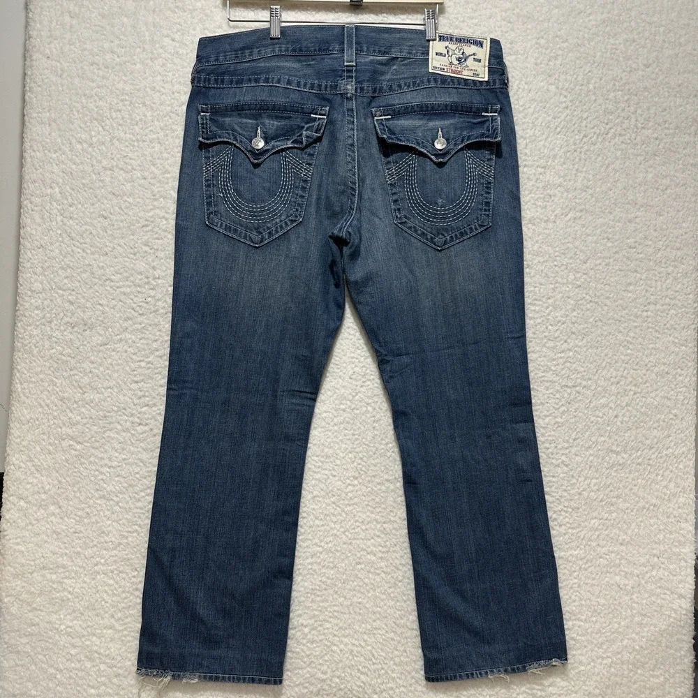 True Religion Men's Blue Straight Leg Jeans Flap Pockets Denim Sz 36 Made In USA